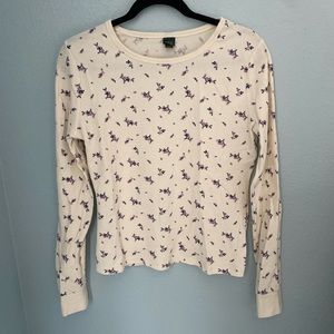 Textured Fabric Long Sleeve Tee with Flowers